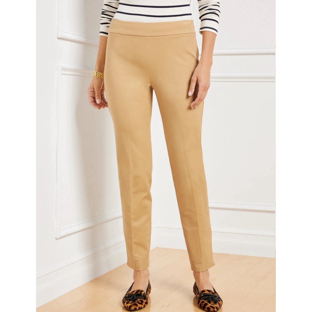 Talbots Chatham Ankle Pants 16WP Khaki Tan Slim Leg Side Zip Stretch New